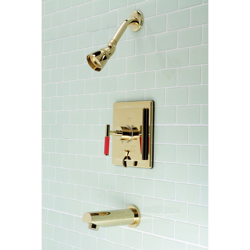 Robinet de baignoire et douche à pression équilibrée à poignée simple Kingston Brass Kaiser, Laiton poli