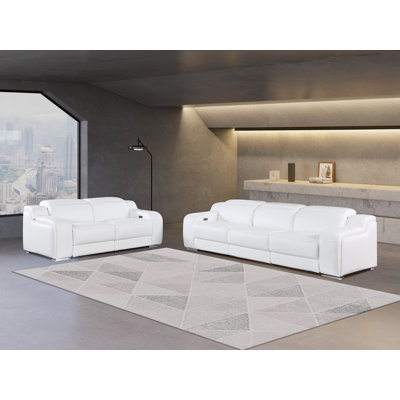 Divanitalia Modular Power Reclining Sofa And Loveseat Set – Top Grain Italian Leather With Power Headrests