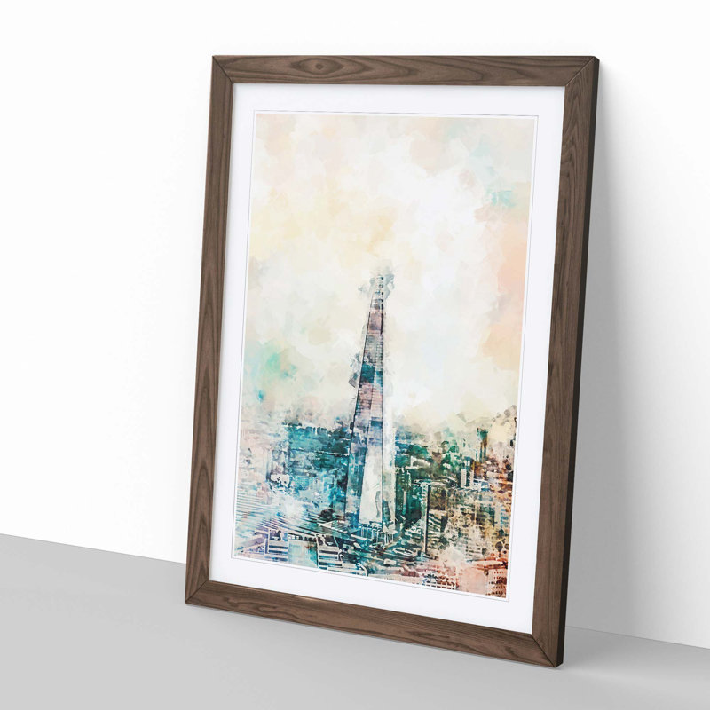 The Shard Building London in Abstract - Picture Frame Graphic Art Print, 76cm H x 50cm W x 2cm D, Walnut
