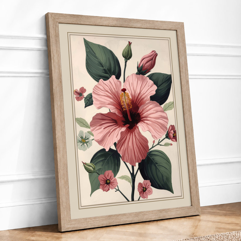 Hibiscus Study Botanical - Framed Print, A4 - 29.7 x 21.0 cm, Oak