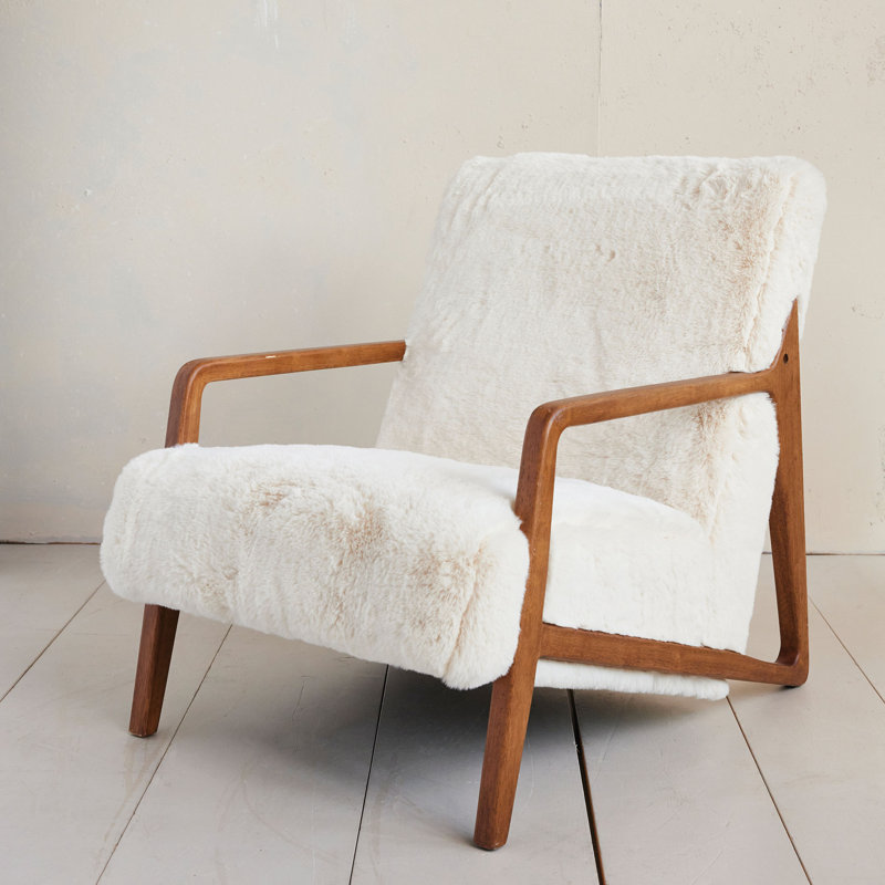 Faux Fur Upholstered Chair With Rubberwood Frame