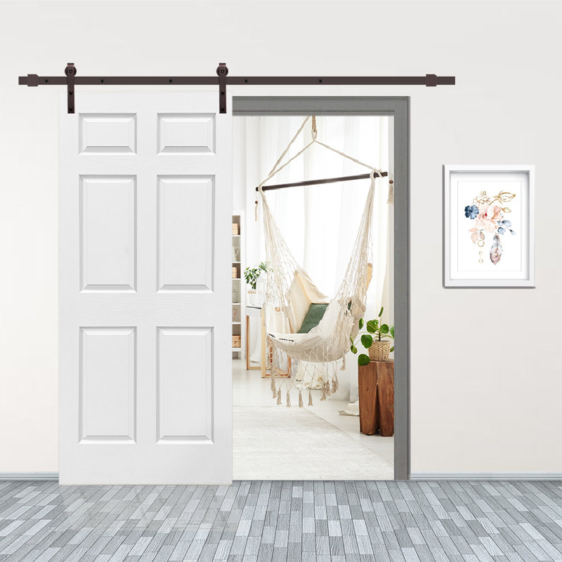 Porte de grange à panneaux et bois, 30 po x 80 po, Blanc / noir