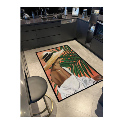 Tapis décoratif moderne et vert à motif de feuilles lavables
