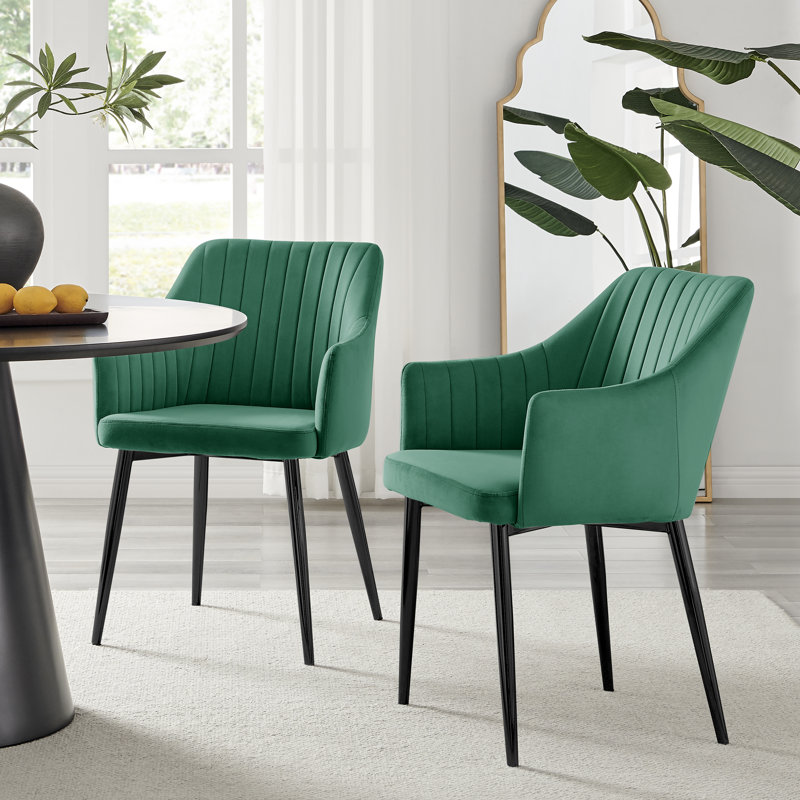 Wethersfield Velvet Upholstered Dining Chairs, Black, Green