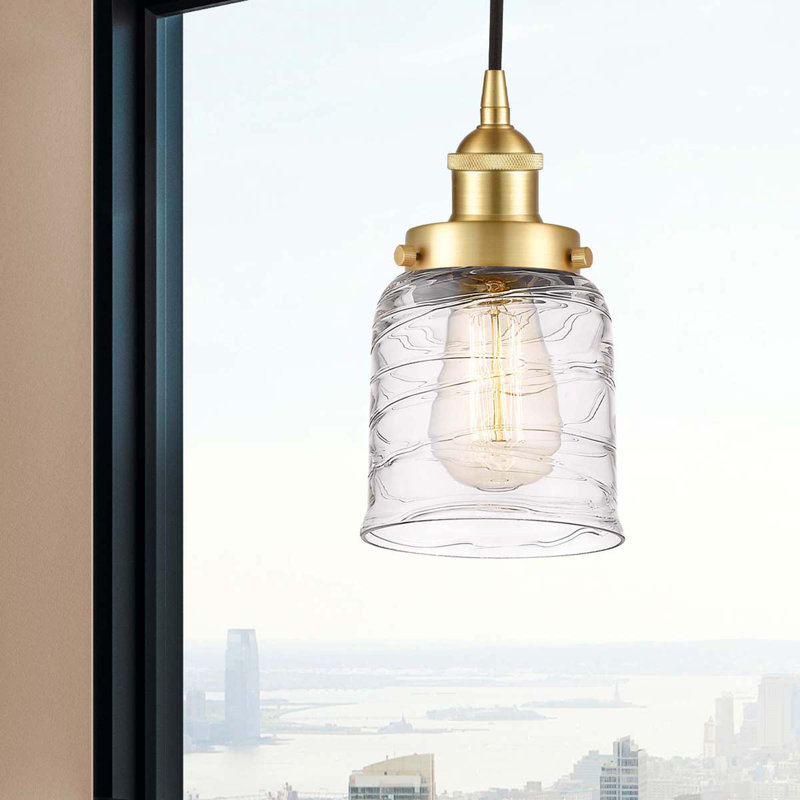 Buckhall 1 - Light Single Pendant, 9.5" H x 5" W x 5" D, Clear Deco Swirl, Satin Gold