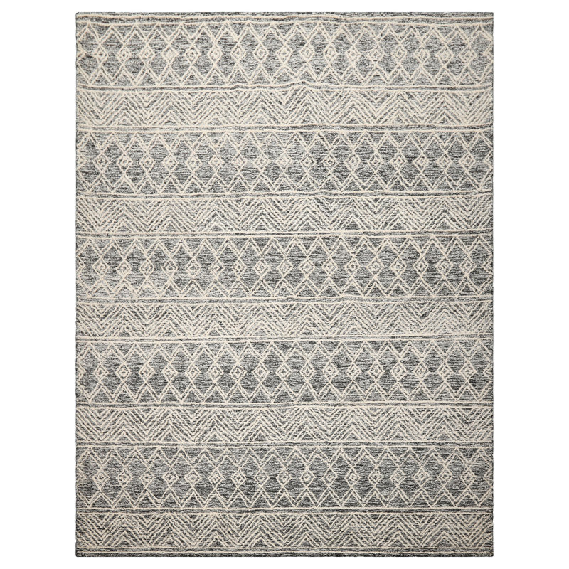Multi Sizes Black Hand Tufted Wool Transitional Geometric Oriental Area Rug, Rectangle 7'8" x 10'