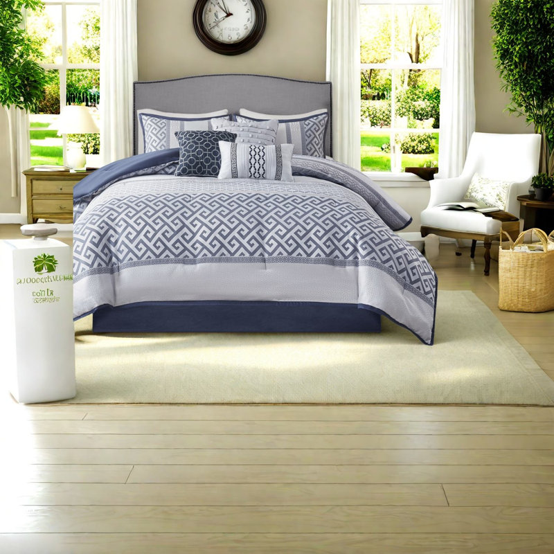 Ensemble de literie bleu marine élégant, édredon en jacquard de polyester, style traditionnel