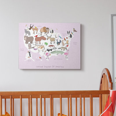 Carte des animaux sauvages rose des États-Unis