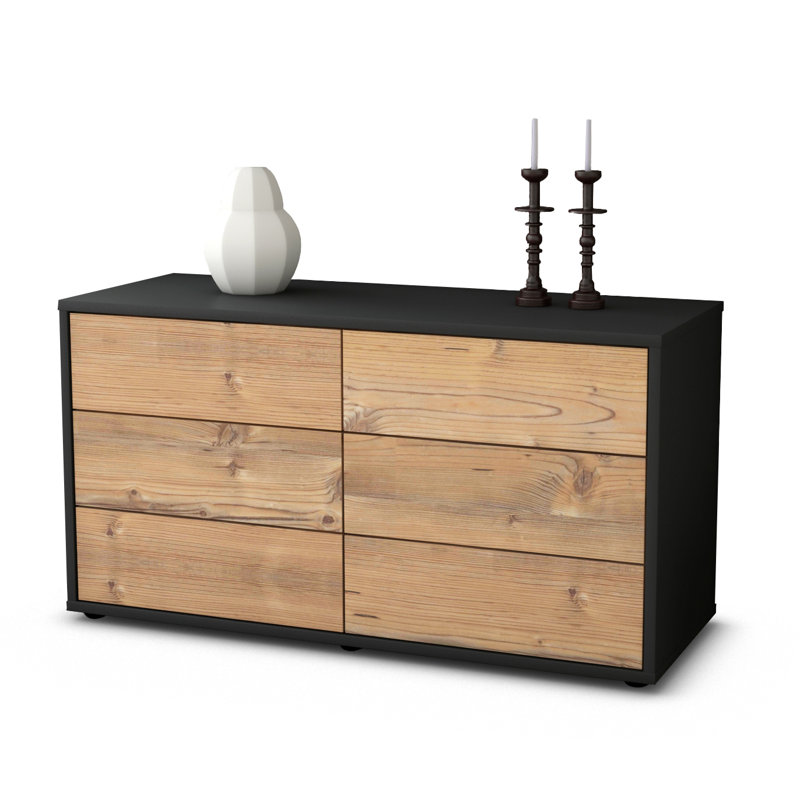 Cossette Unfinished Floating TV Stand, Pine / Matte Anthracite