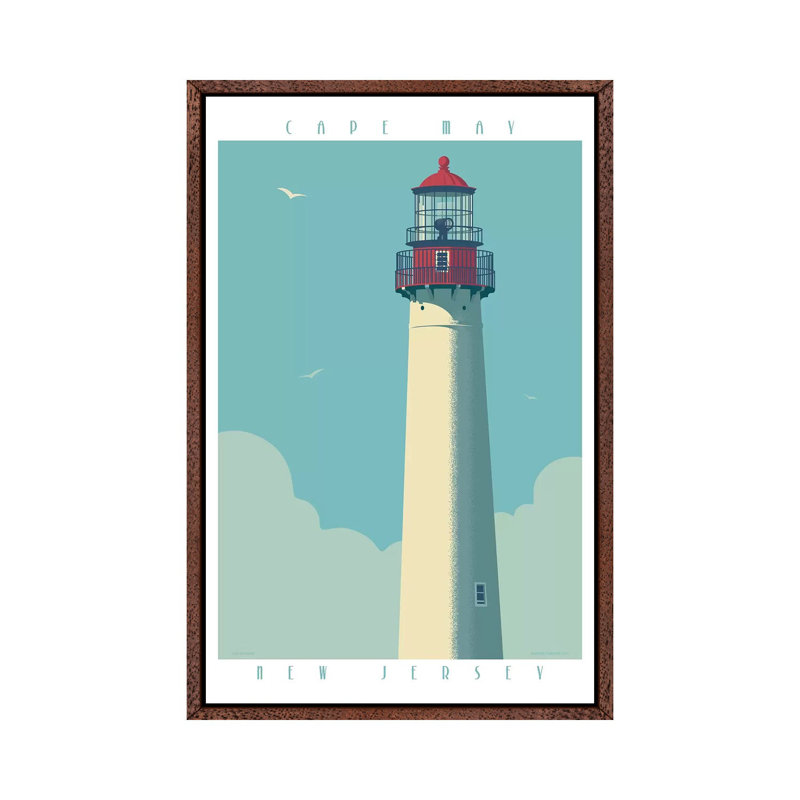 Cape May Lighthouse Travel by Jim Zahniser - Print on Canvas, 152.4cm H x 101.6cm W x 3.81cm D, Classic Brown Wood Framed