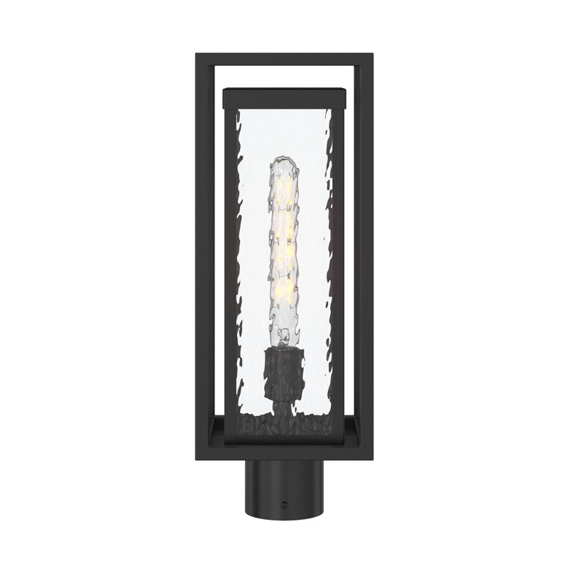 Lampadaire d'extérieur noir texturé à une lumière avec verre d'eau transparent 19 po Shaw, Noir texturé