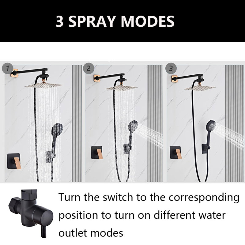 8 Inch Shower Head With Handheld Spray Combo, Rose Gold/Black