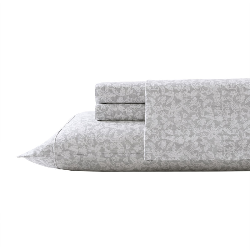 Tommy Bahama Printed Percale Cotton Sheet Set, King Sheet Set with 2 Pillowcases, Gray Koya Bay