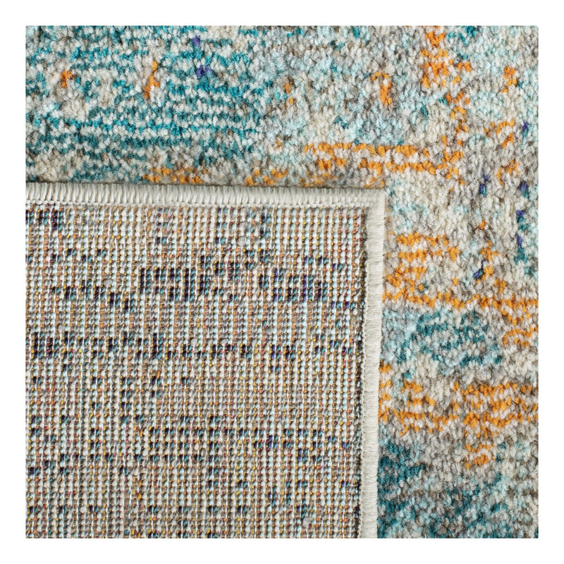 Tapis abstrait bleu / beige / orange Riccio, Tapis de couloir 2 pi 2 po x 10 pi