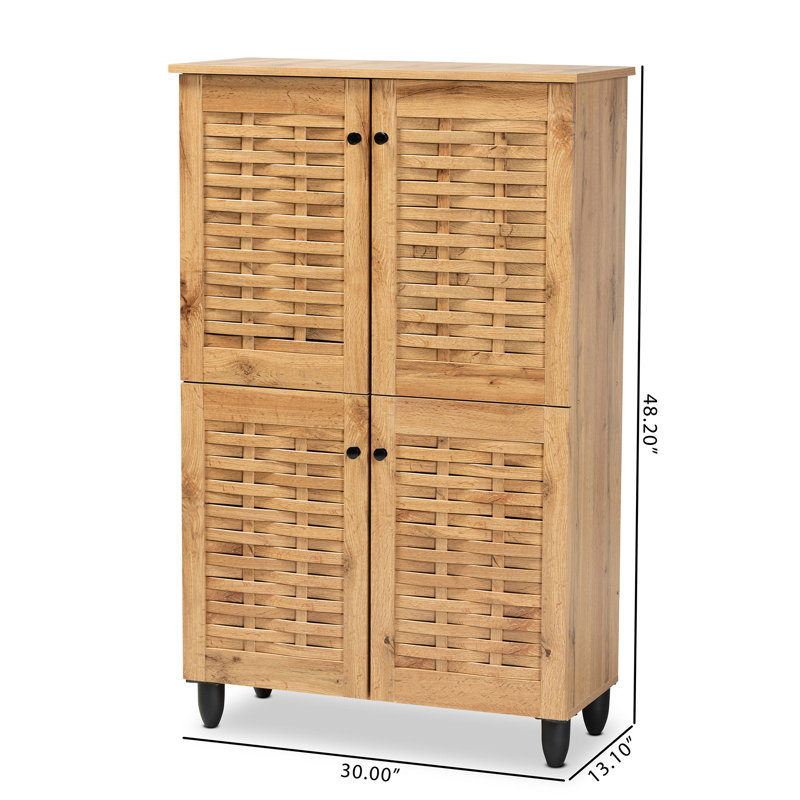 Winda Oak Brown 4-Door Wood Shoe Storage Cabinet