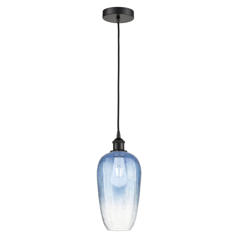 Edison - Caroline - Mini-luminaire suspendu à cordon 1 lumière 7 po, Noir mat, Bleu saphir