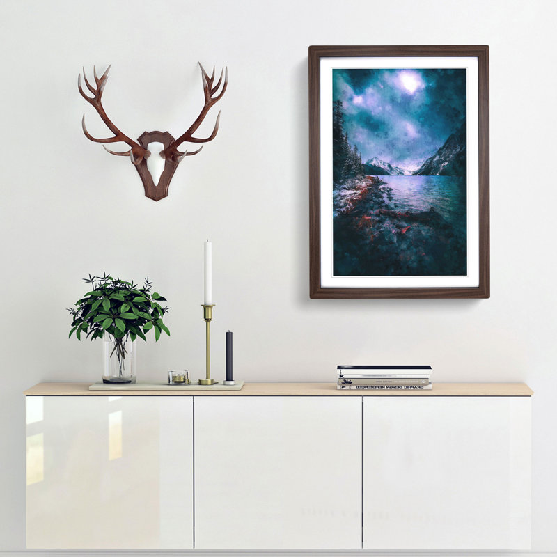 Chephren Lake in Canada - Wall Art, 45cm H x 33cm W x 2cm D, Walnut Single Picture Frame Wood