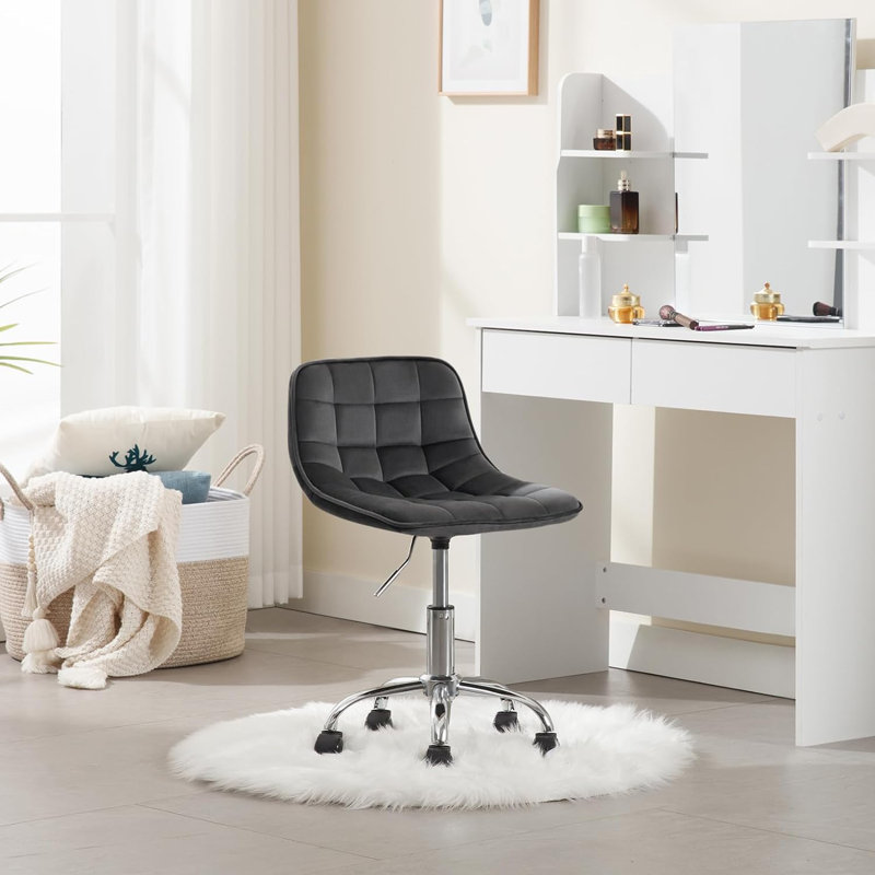 Nisi Backed Adjustable Height Accent Stool with Footring and Wheels, Grey/Brown/Blue