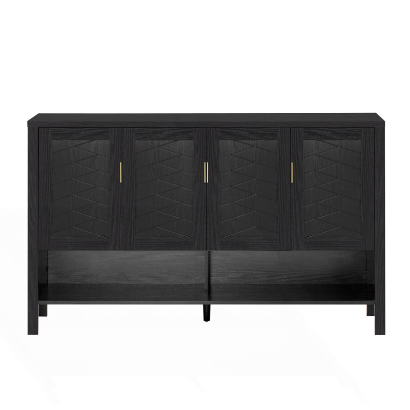 Buffet de rangement avec 4 portes, buffet multifonctionnel avec tablette ouverte et 2 tablettes réglables, Noir