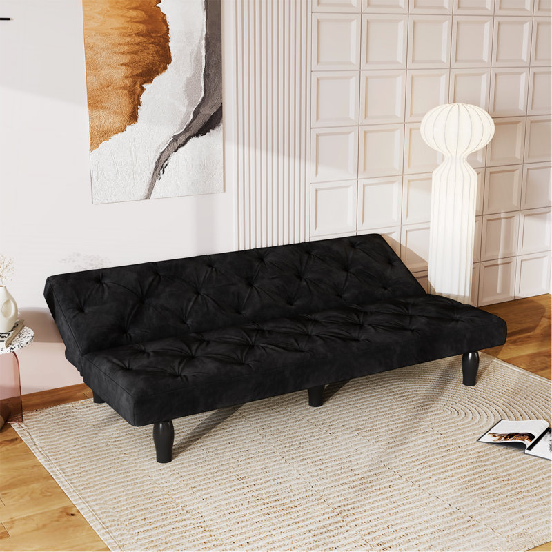 Évolution du canapé au lit: le canapé-lit en velours noir de 66 po se transforme parfaitement, idéal pour les salons, les appartements et les chambres à coucher
