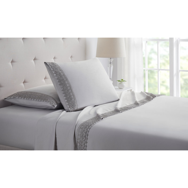 Bamboo 1800 Thread Count 3 Line, Lace or Solid Deep Pocket Sheet Set (4pc), Full Sheet Set + Fitted Sheet + 2 Pillowcases