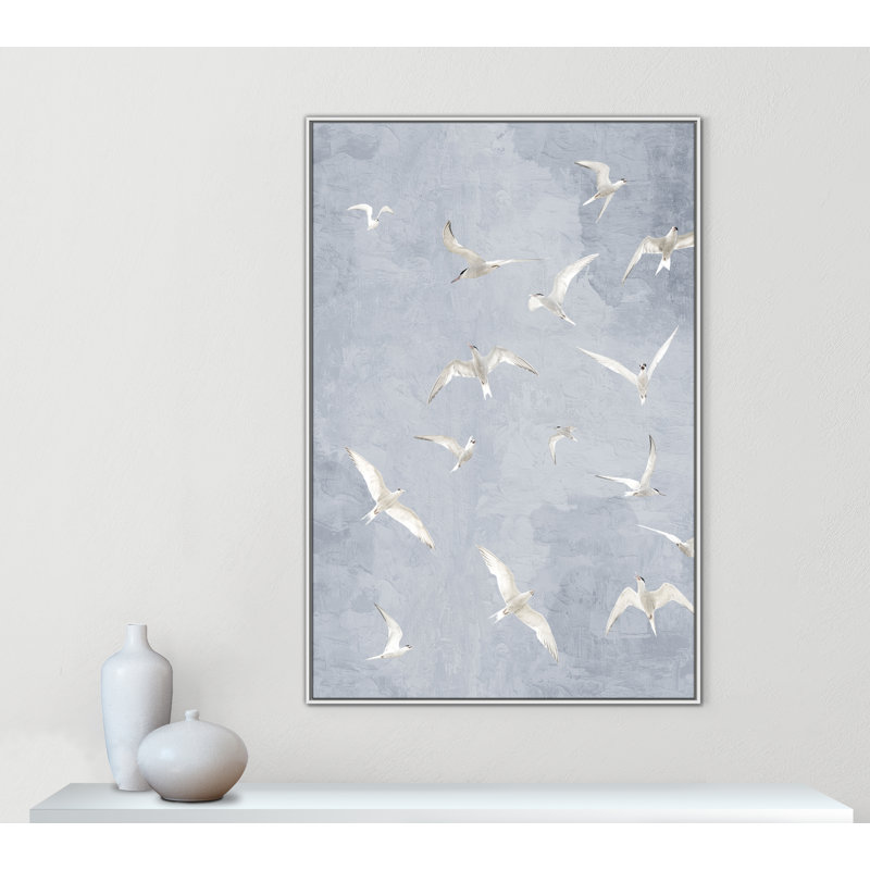 «Flight Flight», impression grise par Kimberly Allen, Flotteur blanc, L 41,5 po x H 61,5 po