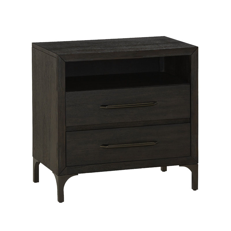 Taraji Two-Drawer Metal Leg Nightstand In Vintage Coffee