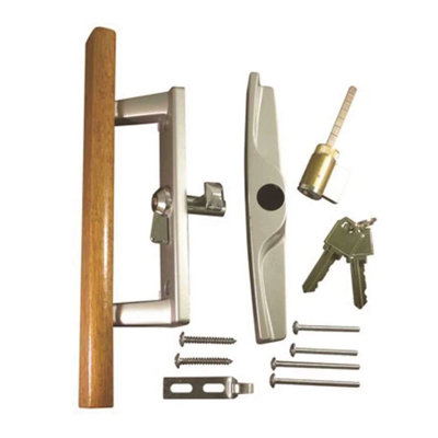 3-15/16" Sliding Patio Glass Door Handle Wood With Aluminum KEYED - Hole Spacing
