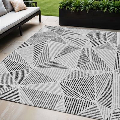 Tapis extérieur lavable géométrique gris anthracite 5 pi x 8 pi