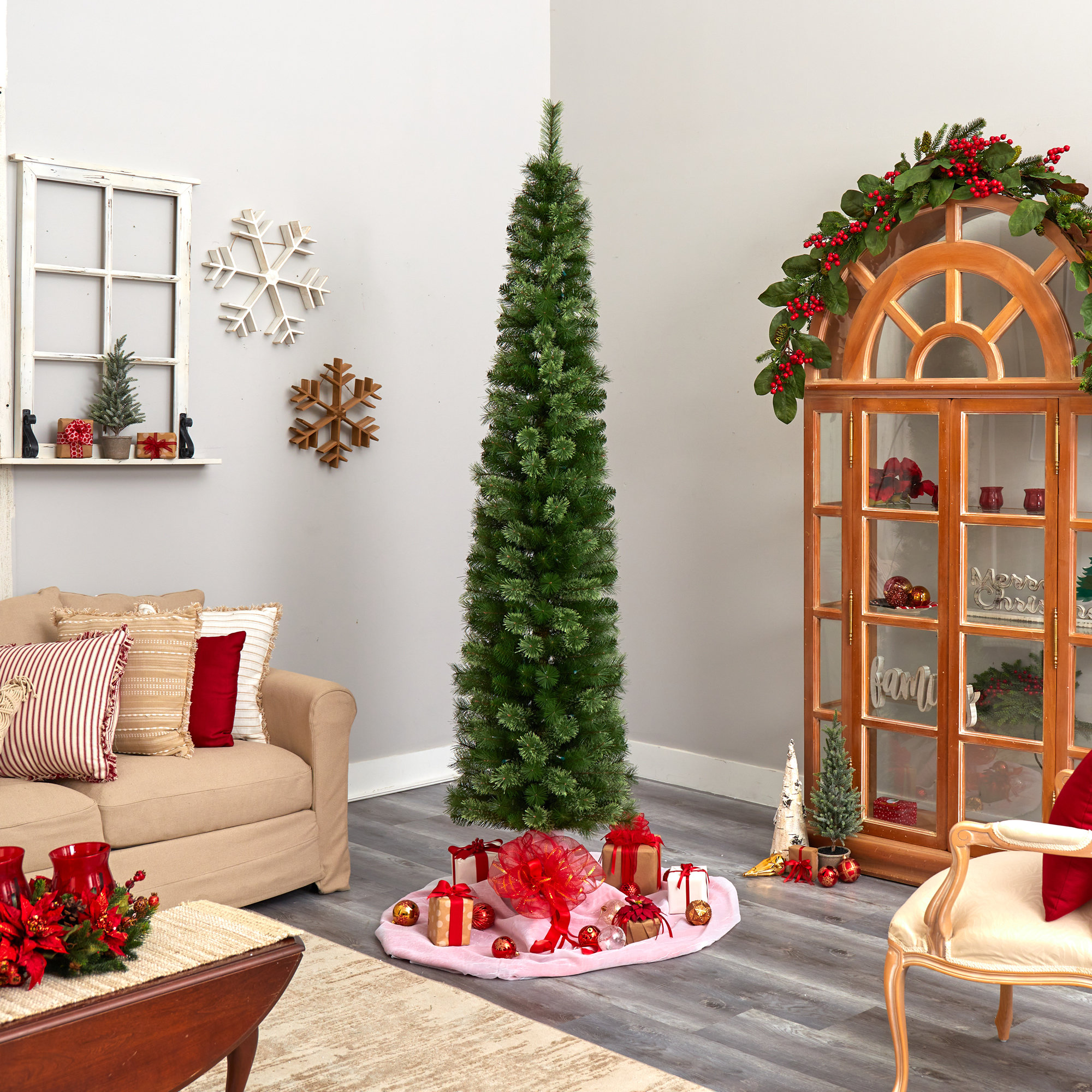 Lighted Artificial Pine Christmas Tree, 8' H