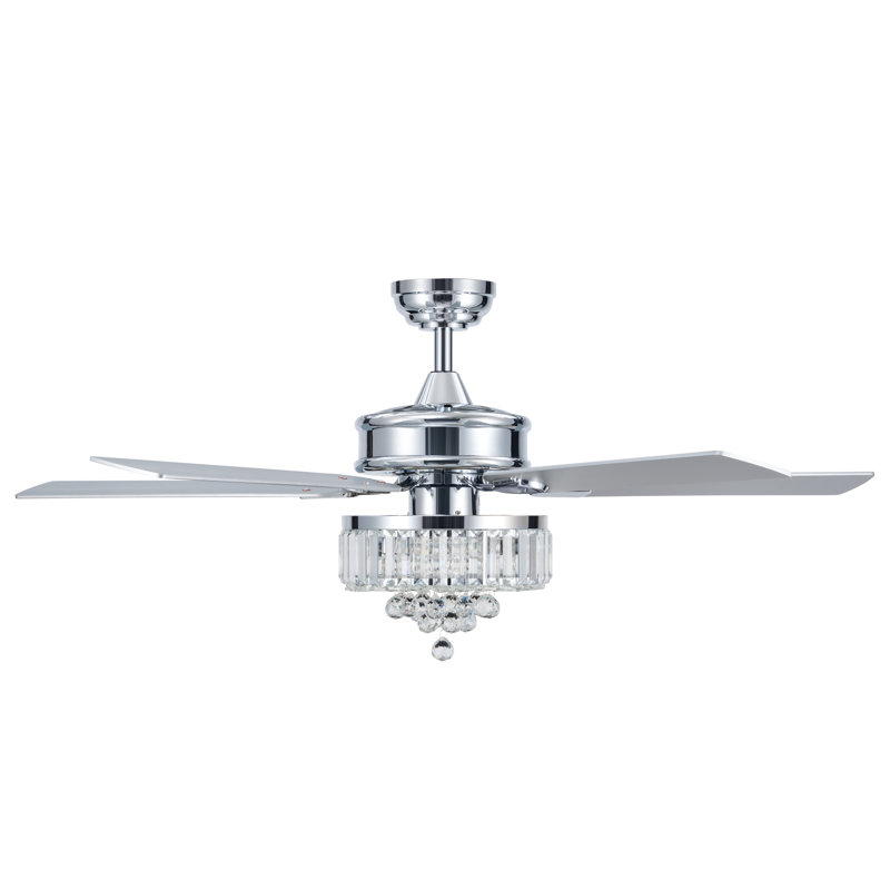 52" Crystal Ceiling Fan with Lights, Silver/Gray