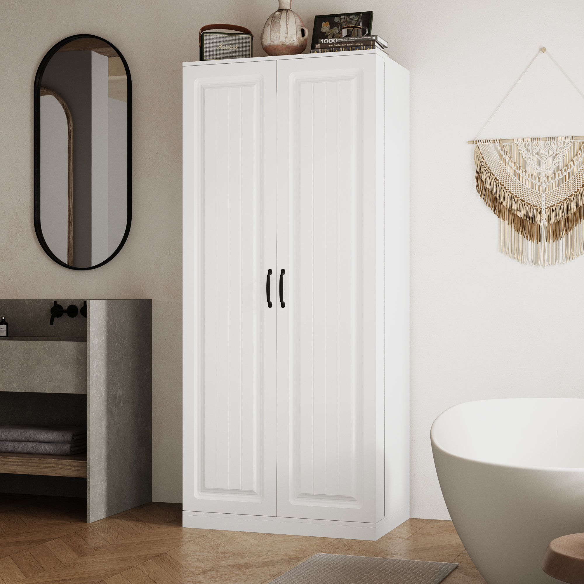 Red Barrel Studio® Two Door Bathroom Storage Storage Cabinet With 42  Shelves | Wayfair, image size:2000x2000