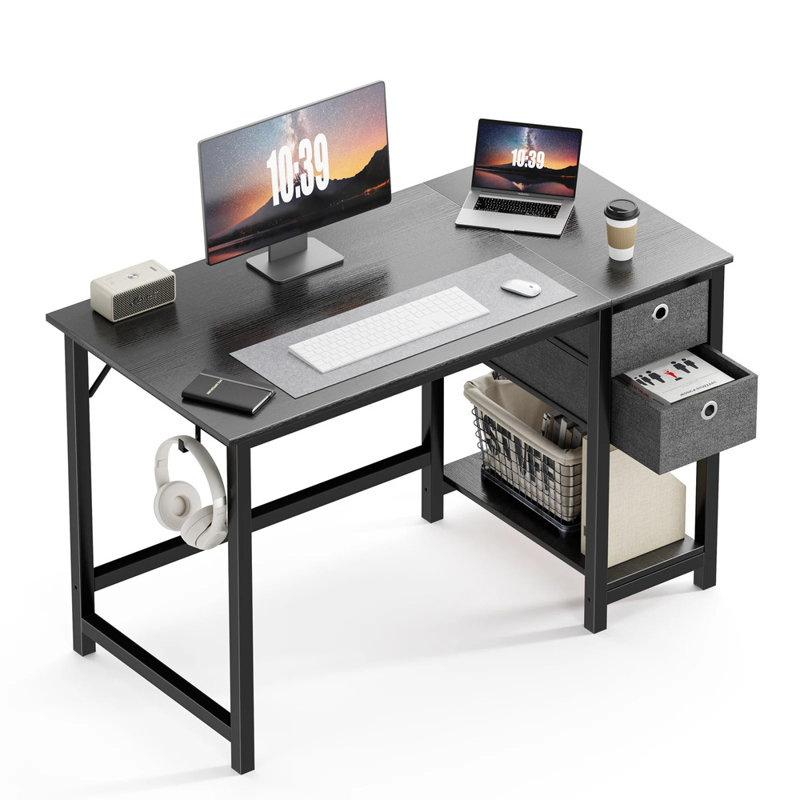 Bureau d'écriture avec 2 tiroirs Norrington, Noir, H 29,06 po x l 47,06 po x P 23,06 po