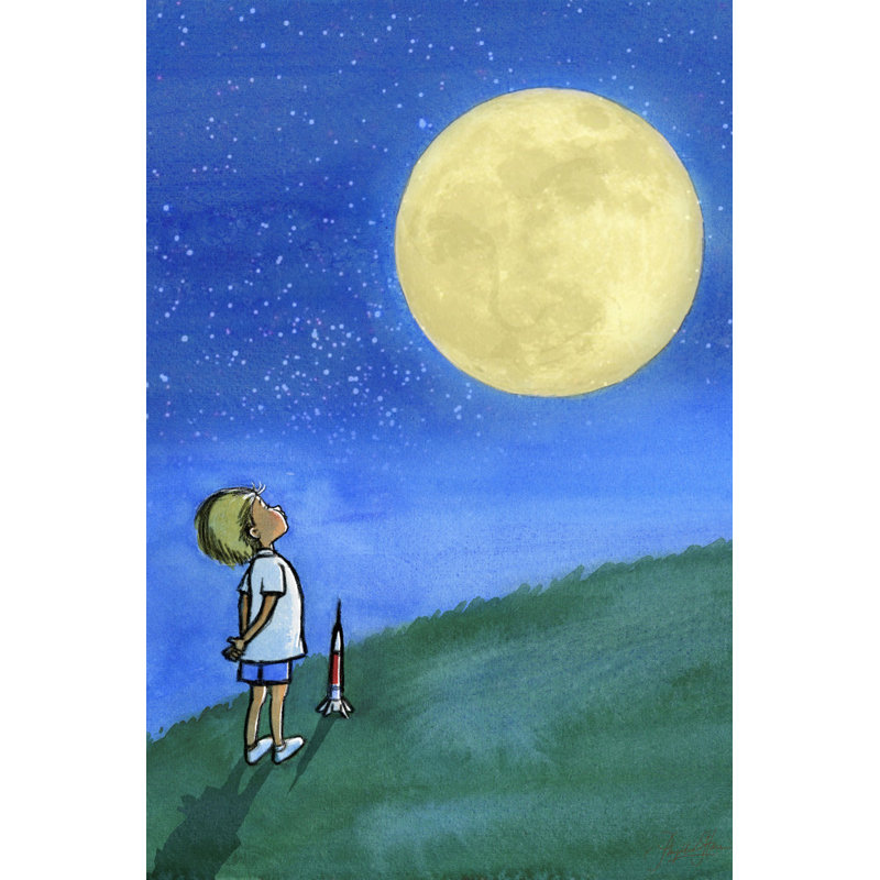 « garçon et lune » par phyllis harris, reproduction d’art sur toile tendue, H 60 po x l 40po x P 1,5 po