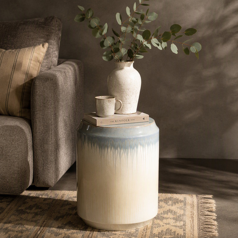 D13x18 - Tabouret de jardin en céramique glacée réactive, table d'appoint Florence
