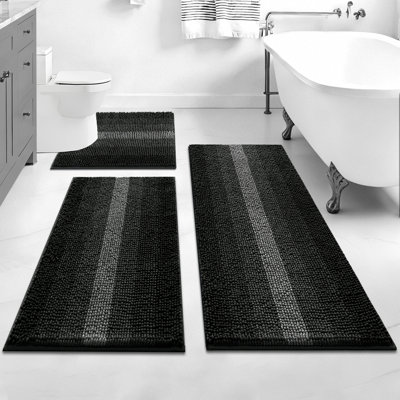 Gradient Striped Chenille Absorbent Bath Mat (Set of 3)