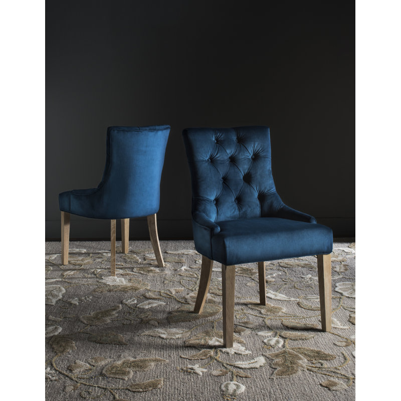 Baumgarten 49.53cm H Tufted Upholstered Parsons Chair, Whitewashed, Marine Blue