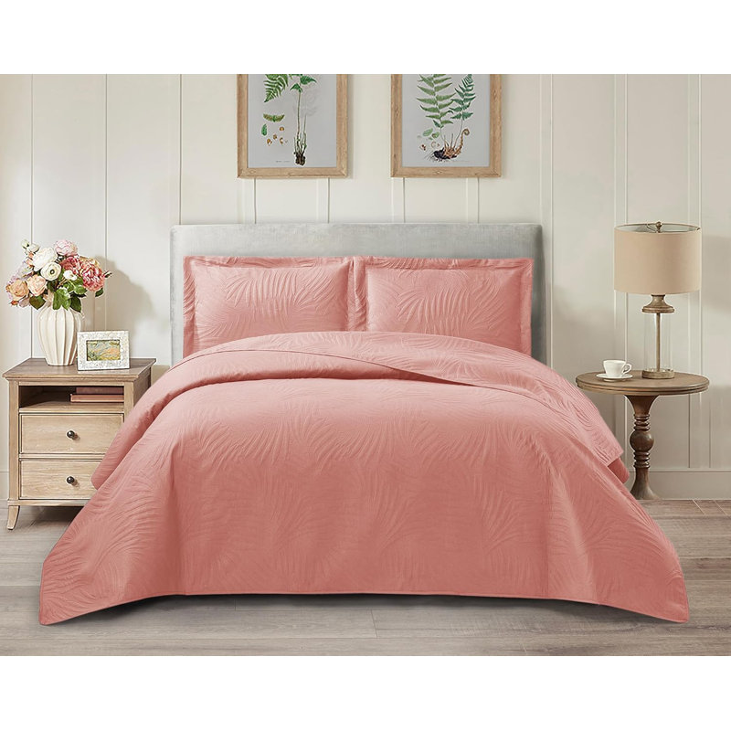 Microfiber Solid Colour Bedspread with Pillow Shams, Super King Bedspread + 2 Shams, Pink
