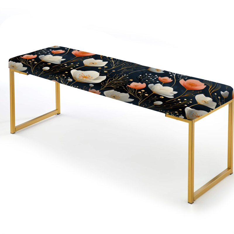 Fleurs botaniques bleues et blanches - Banc rembourré floral doré