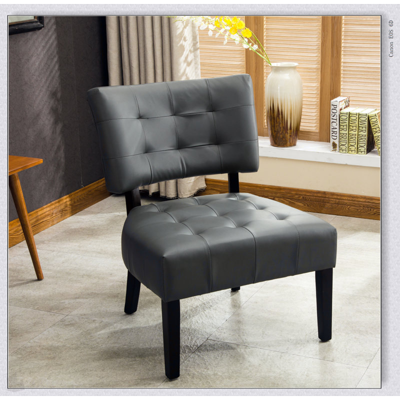 Fauteuil d'appoint capitonné en cuir mélangé avec sièges surdimensionnés, gris, parfait pour le confort et le style dans tout espace de vie