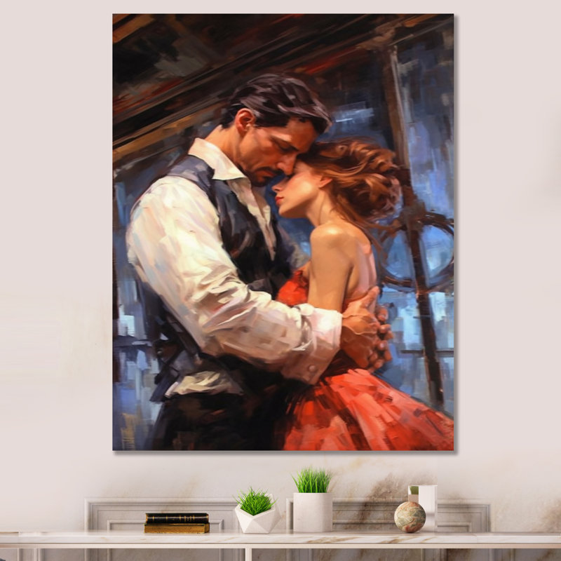 Couple dansant le tango, peinture I - Couple, art mural, H 32 po x l 24 po, Toile tendue