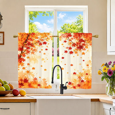 2Pcs Autumn Maple Leaf Curtains, Vibrant Fall Foliage Print, Light Filtering Fabric for Living Room, Bedroom, Balcony Home Decor