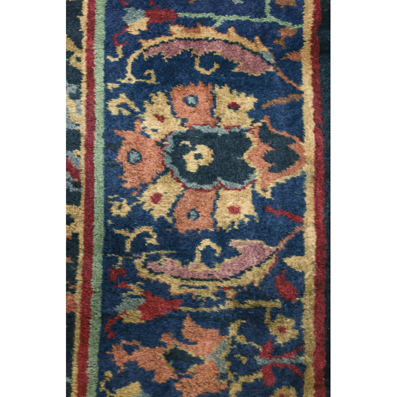 Tapis rectangulaire unique de 11 pi 9 po x 14 pi 5 po bleu années 1910