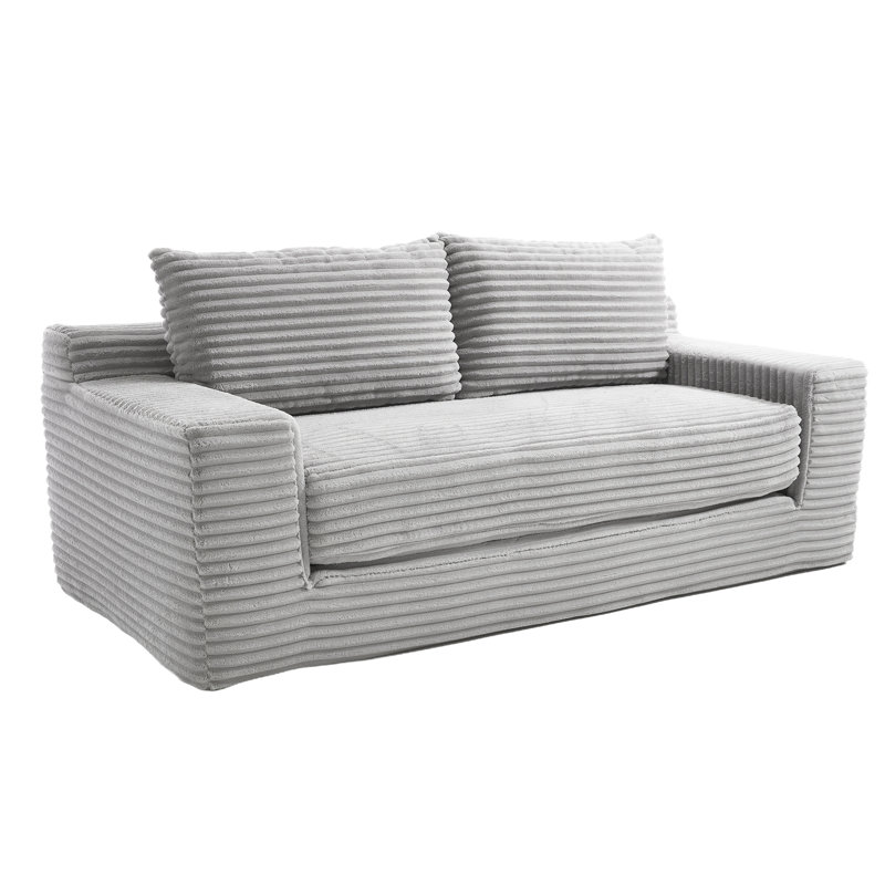 Convertible 2 gris, mousse à mémoire de forme, structure en acier, velours côtelé, sans assemblage, parfait pour les chambres très fréquentées, velours côtelé, design, petits espaces de vie convenables