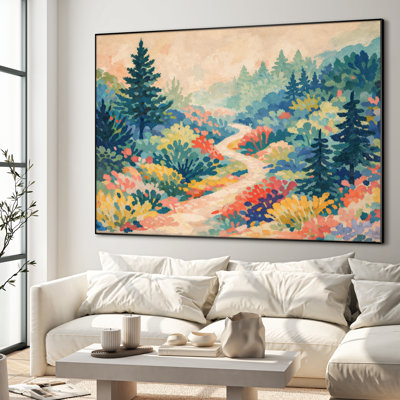 Très grand reproduction d'art sur toile - Chemin de forêt de couleur pastel, impression de salon impressionniste - "Assemblage requis (cadre non fini)"