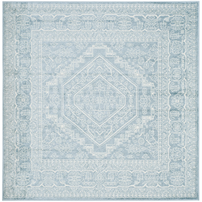 Tapis oriental de couleur sauge / ivoire Arrietty, Slate/Ivory, Square 10'