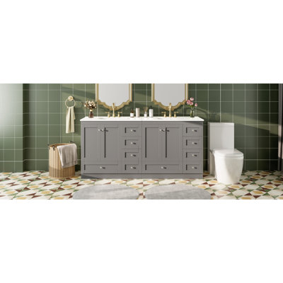 Meuble-lavabo autoportant de 72 po de style Shaker avec lavabo en céramique, tiroirs à fermeture en douceur et portes à fermeture en douceur