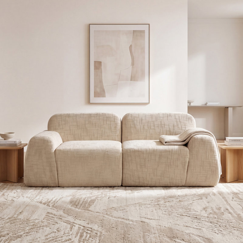 2 Seater Chenille Sofa, Light Khaki