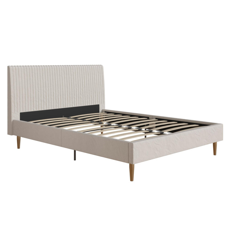 Daphne Upholstered Platform Bed, Ivory Velvet, Full