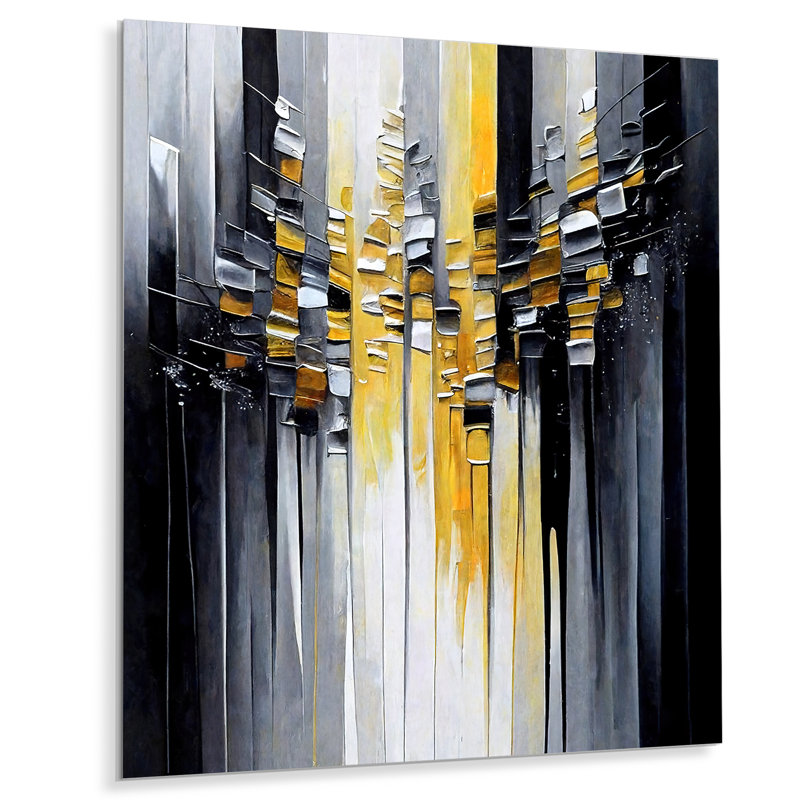 Décoration murale abstraite géométrique noire et jaune III - Animaux en métal, H 40 po x l 30 po